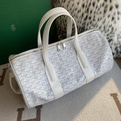Goyard Barrel 40 Sports Bag In the White Colorway Mini Duffle With Dust Cover White