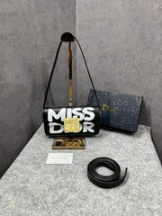 Miss Dior 2025 Black Dior Flap Shoulder bag With OG Box Dust Bag &  2belts Black D2426