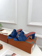 Loro Piana Summer Charms Suede Heel Sandals Blue Tone With OG Box 388 6