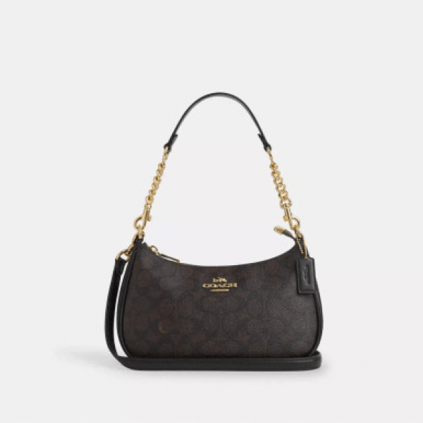 Coach Teri Coffee Brown Shoulder Bag With OG Box Dust Cover Brown