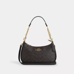 Coach Teri Coffee Brown Shoulder Bag With OG Box Dust Cover Brown