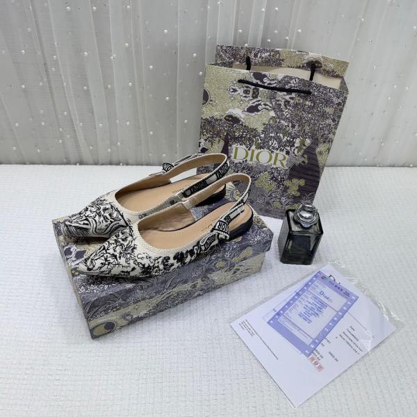 Christian Dior JA Dior Slingback Black Dior Embroidery Flat With OG Box Dust Bag & Carry Bag 5108 Black