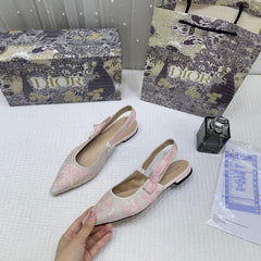Christian Dior JA Dior Slingback Pink Dior Embroidery Flat With OG Box Dust Bag & Carry Bag 5108 Pink