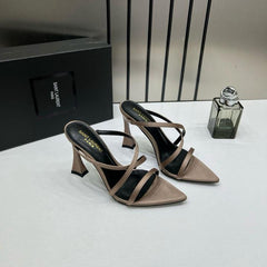 YSL Saint Laurent Paris Strappy Heeled Sandals Heels With OG Box & Carry Bag Soft Gold Beige