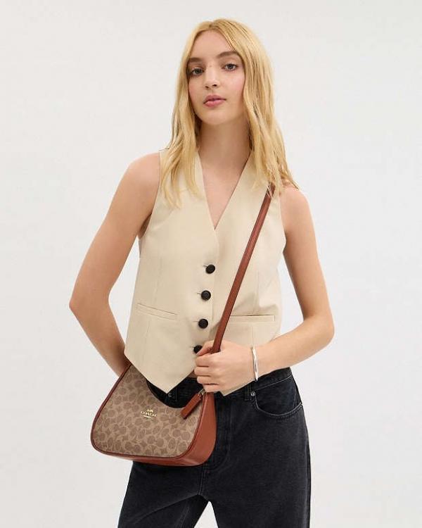 Coach Twisted Teri Shoulder Bag  Signature Canvas With OG Box Carry Bag CB102 Khakhi Brown