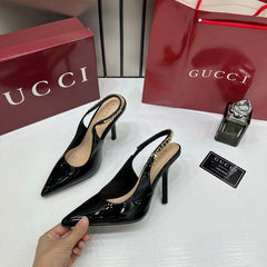 Gucci Signoria Slingback Pumps Rosso Ancora Patent Leather Black 933 G1