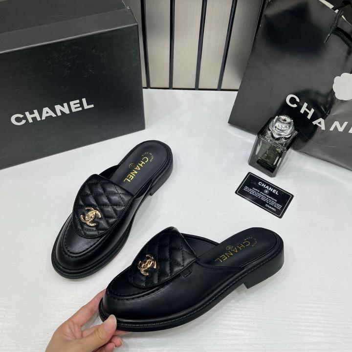 Chanel Lambskin Quilted CC Turnlock Mules Black With OG Box Carry Bag 21-4 Black