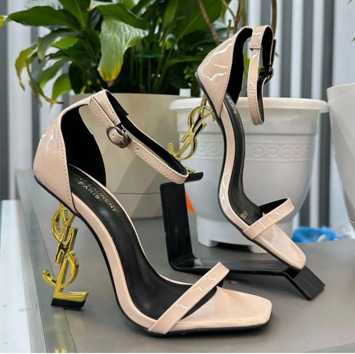 YSL Opyum Heels Premium Black Gold With OG Box Apricot Black