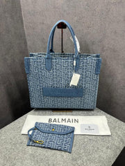 Balmain B-Army Denim Tote Bag With Pouch Denim With Dust Bag 990