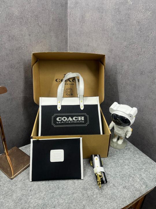 Coach Field Tote 30 Authenic Black Canvas With Pouch OG Box & Dust Bag 6739 Black