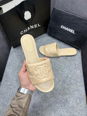 Chanel Lambskin Quilted CC Platform Mules Apricot Beige With OG Box Carry Bag 21P