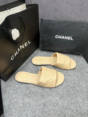Chanel Lambskin Quilted CC Platform Mules Apricot Beige With OG Box Carry Bag 21P