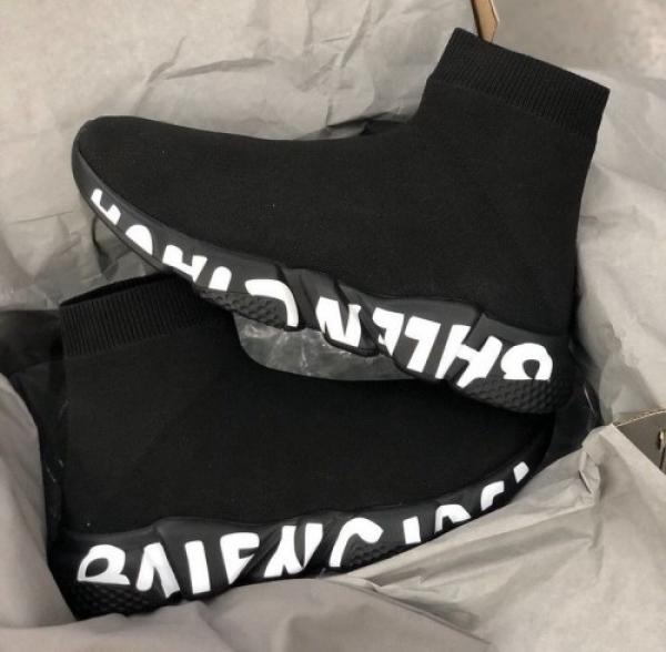 Balenciaga Speed Trainer Black White Graffiti