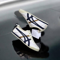 Onitsuka Tiger Mexico 66 SlipOn Beige Navy Blue Girls Premium D 1860