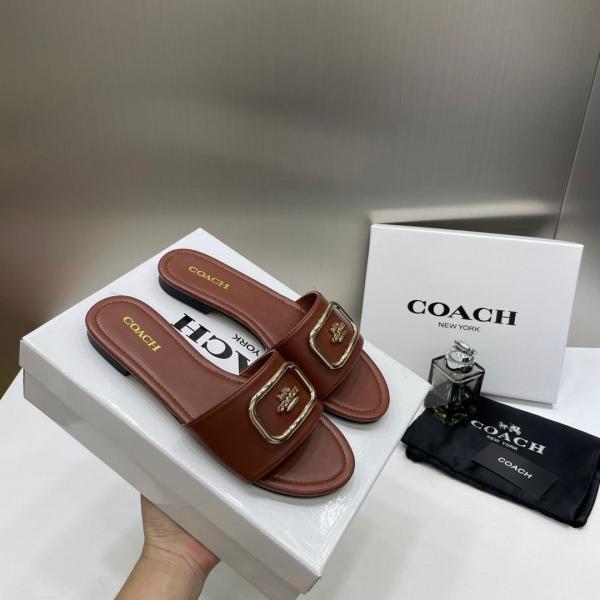 Coach Coffee Leather Slide Coffee With OG Box Dust Cover A1892 Coffee