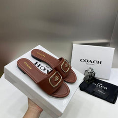 Coach Coffee Leather Slide Coffee With OG Box Dust Cover A1892 Coffee