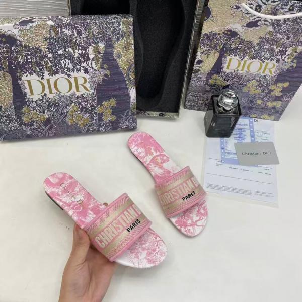 Christian Dior Dway Slide In Pink Signature Embroidered With OG Box Carry Bag 2019 1 Pink