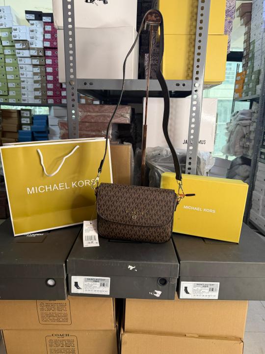 Michael Kors Jet Set Medium Monogram Cross Body Bag Coffee Brown 2243 With OG Box Dust Cover Carry Bag