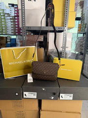 Michael Kors Jet Set Medium Monogram Cross Body Bag Coffee Brown 2243 With OG Box Dust Cover Carry Bag