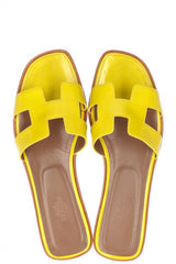 Hermes Paris Oran Flats For Her With OG Box & Carry Bag Yellow Slide H38