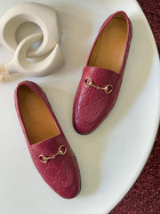 Gucci Jordan Maroon Loafers Horsebit Almond Toe For Women With OG Box & Carry Bag
