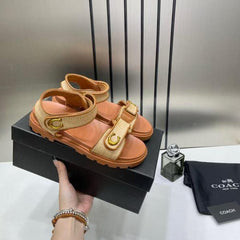 Coach Plain Brown Sandals Flats For Women With Original Box And Dustcover