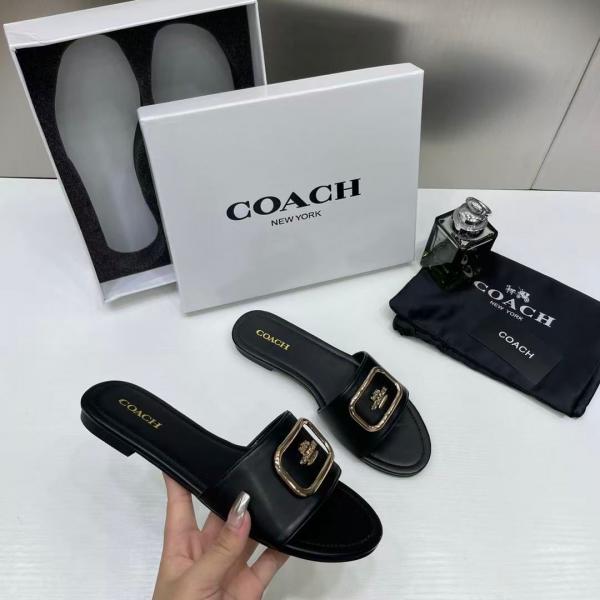 Coach Black Leather Slide Black With OG Box Dust Cover A1892 Black