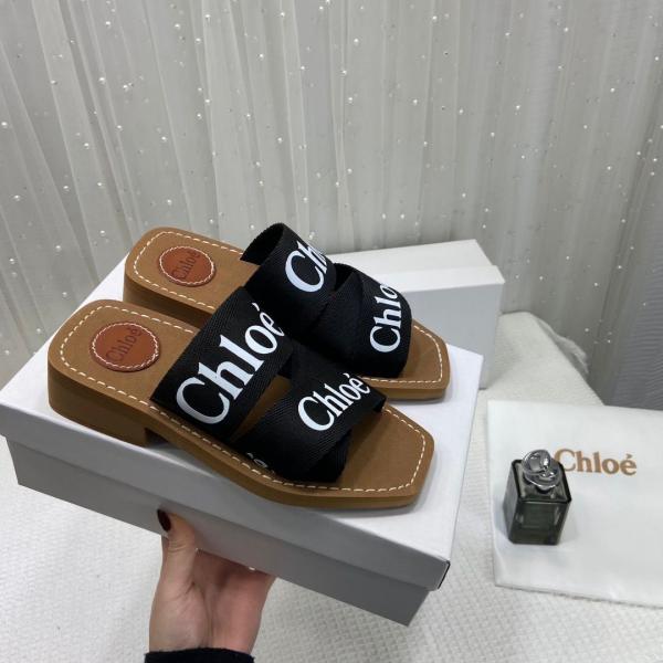 Chloe Premium Woody Mid Heel Slides With OG Box Dust Cover Black CH19