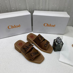 Chloe Premium Woody Mid Heel Slides With OG Box Dust Cover Tan Brown CH19