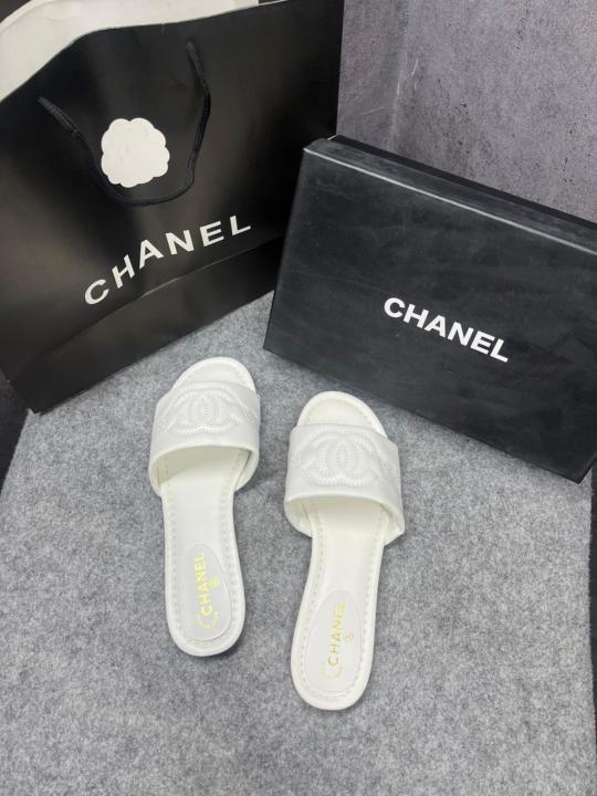 Chanel Lambskin Quilted CC Platform Mules Apricot White With OG Box Carry Bag 21P
