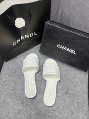 Chanel Lambskin Quilted CC Platform Mules Apricot White With OG Box Carry Bag 21P