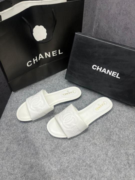 Chanel Lambskin Quilted CC Platform Mules Apricot White With OG Box Carry Bag 21P