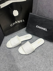 Chanel Lambskin Quilted CC Platform Mules Apricot White With OG Box Carry Bag 21P