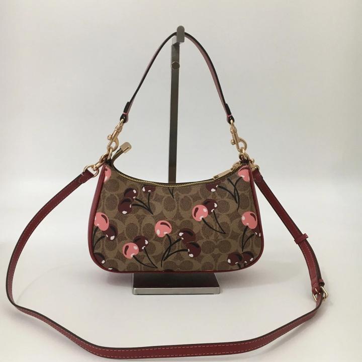 Coach Teri Shoulder Bag Signature Canvas Cherry Print Dark Apricot Caramel With OG Box Dust Cover Carry Bag 88075