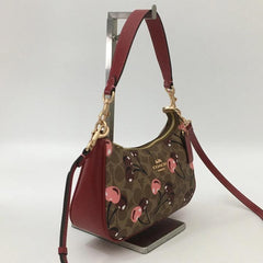 Coach Teri Shoulder Bag Signature Canvas Cherry Print Dark Apricot Caramel With OG Box Dust Cover Carry Bag 88075