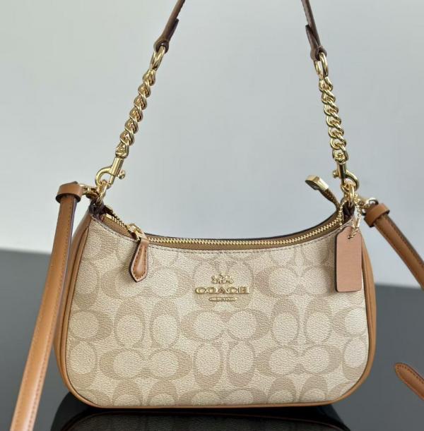 Coach Teri Khakhi Caramel Shoulder Bag With OG Box Dust Cover & Carry Bag Caramel