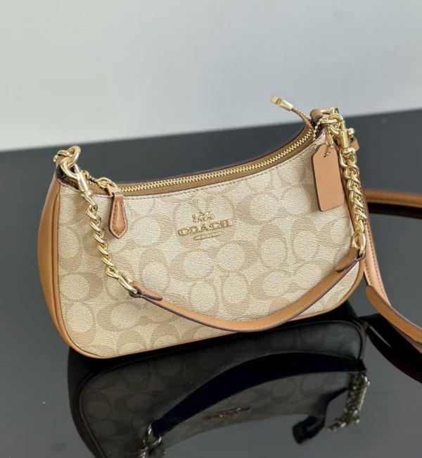 Coach Teri Khakhi Caramel Shoulder Bag With OG Box Dust Cover & Carry Bag Caramel
