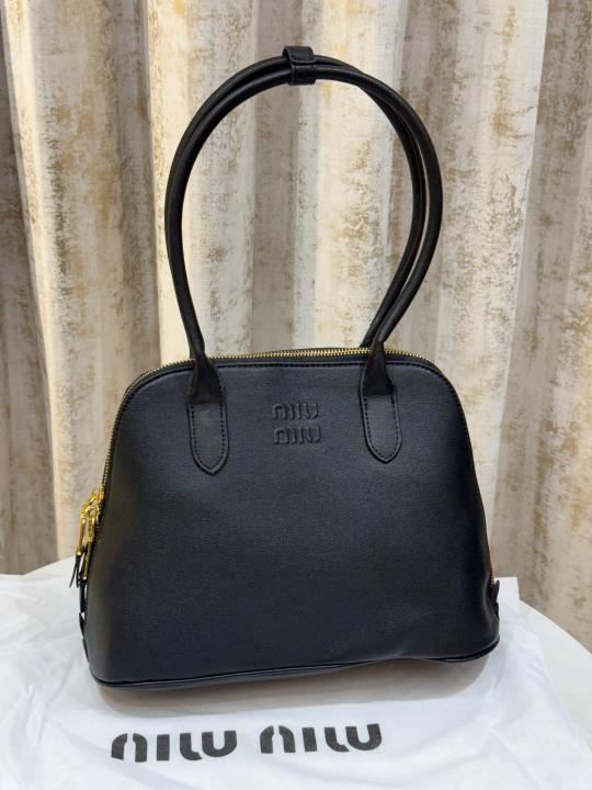 Miu Miu Embossed Logo Medium Tote Bag With Dust Bag (3005 Black)