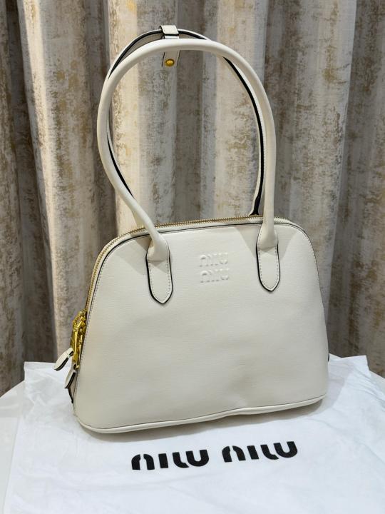 Miu Miu Embossed Logo Medium Tote Bag With Dust Bag (3005 White)