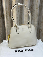 Miu Miu Embossed Logo Medium Tote Bag With Dust Bag (3005 White)