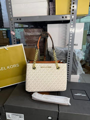 Michael Kors Teagan Logo Small Shoulder Bag With Dust Cover & Carry Bag Beige Brown 20051