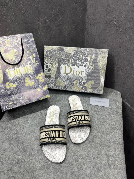 Christian Dior Dway Slide In Grey Black Signature Embroidered With OG Box Carry Bag 2019 1 Grey Black