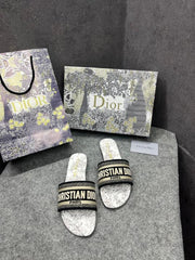 Christian Dior Dway Slide In Grey Black Signature Embroidered With OG Box Carry Bag 2019 1 Grey Black