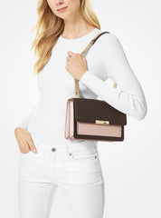 Michael Kors Jade Large Logo Leather Cross body Bag With OG Box & Dust Cover 60039 Coffee Pink