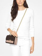 Michael Kors Jade Large Logo Leather Cross body Bag With OG Box & Dust Cover 60039 Coffee Pink
