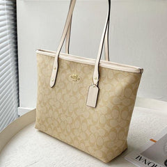 Coach Signature City Tote Bag Apricot Beige With Dust Bag C1741 Apricot Beige