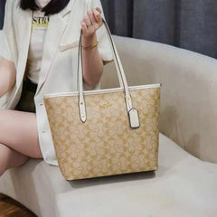 Coach Signature City Tote Bag Apricot Beige With Dust Bag C1741 Apricot Beige