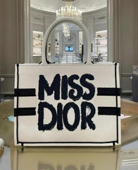 Miss Dior By Christian Dior Graffiti Book Large Tote With OG Box & Dust Bag & Scarf (White 41cm)