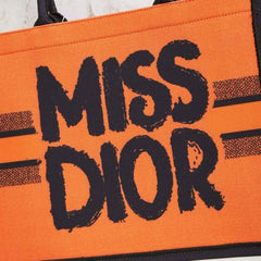 Miss Dior By Christian Dior Graffiti Book Large Tote With OG Box & Dust Bag & Scarf (Orange 41cm)