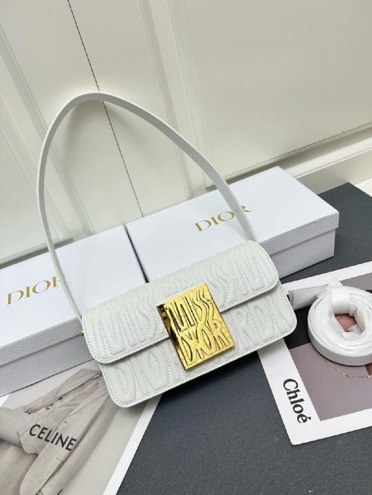 Christian Dior Quilted Miss Dior Flap Shoulderbag With OG Box Dust Bag & 2 belts White D2427